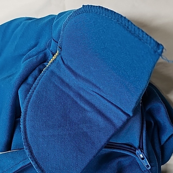 Vtg 80's Sabino Blue Belted Midi Dress, Knit, Ruched Mock Neck, Pockets, SZ 10, - Picture 10 of 13